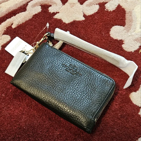 Coach Double Corner Zip Wallet Embossed Black Pebble Leather Gold Tone Hdwr NWT - Picture 2 of 16